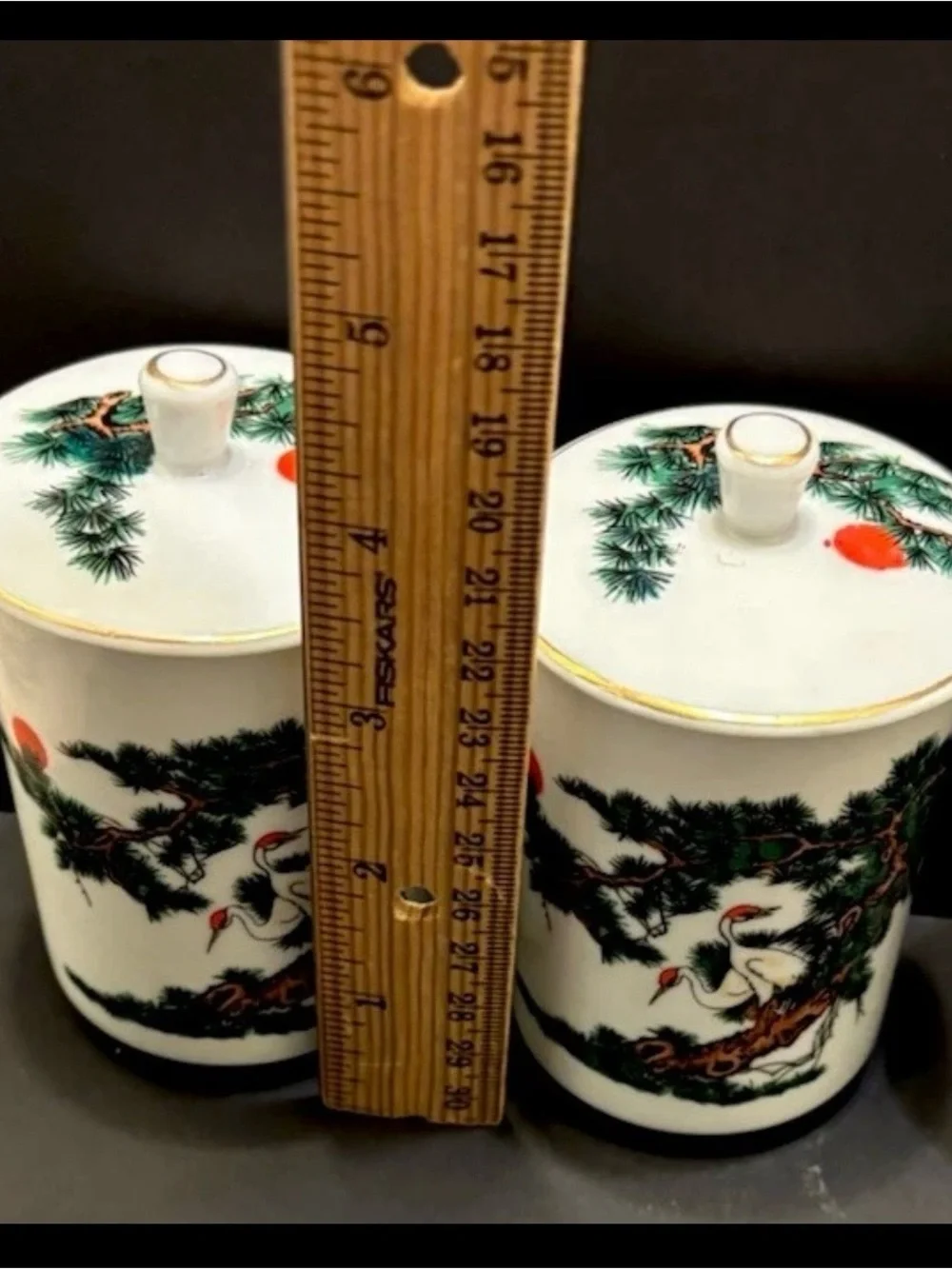 Vintage Cathay China Crane Pine Tree Tea Set Teapot 4 Lidded Cups Asian Japan